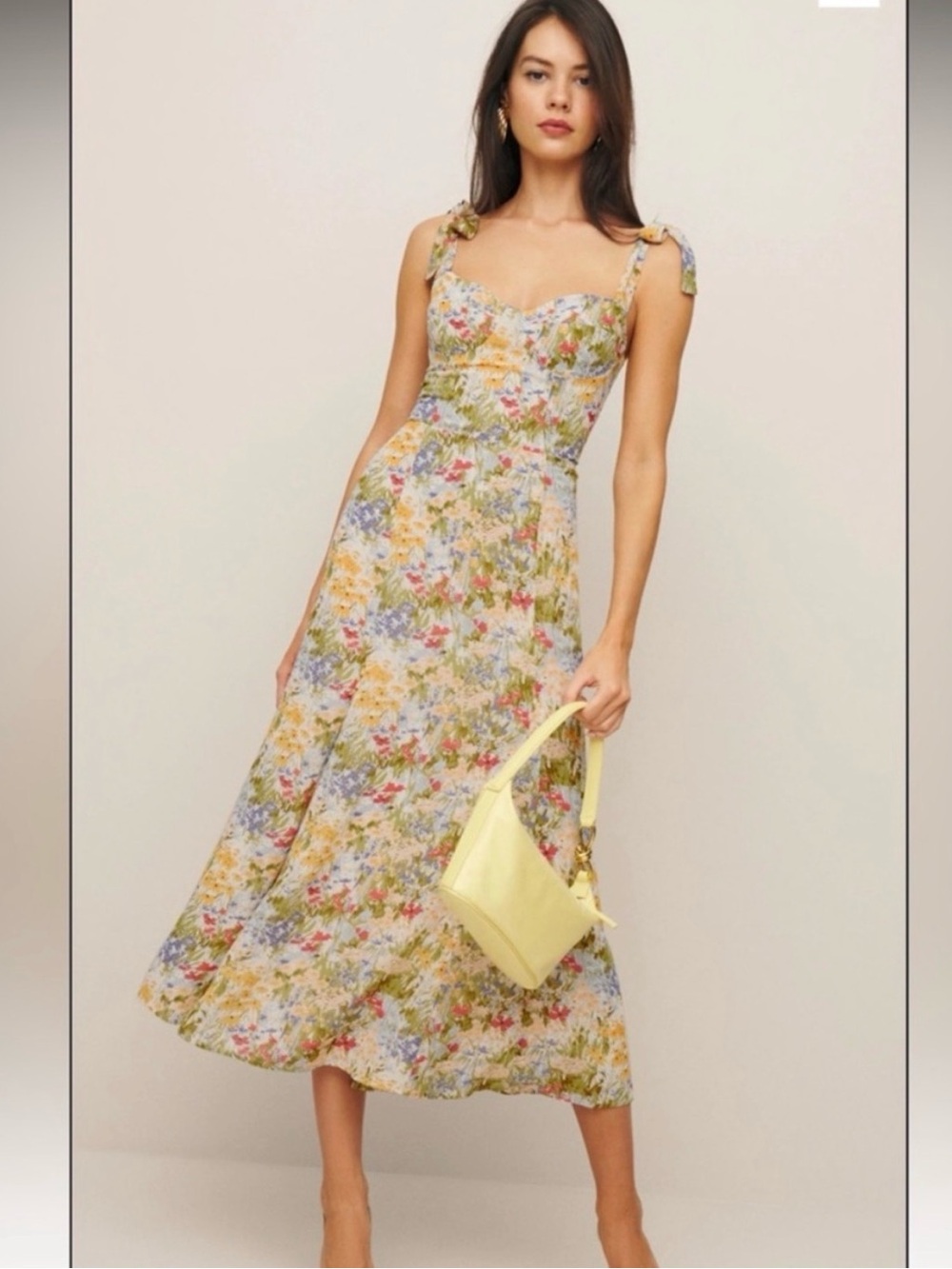 Reformation Nadira Floral Tie-Shoulder Midi Dress in Countryside 0P